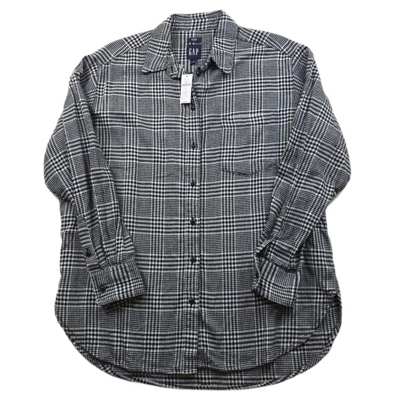 GAP Tops - Gap Flannel Shirt Womens Small Black White Houndstooth Cotton Big Shirt NEW‎